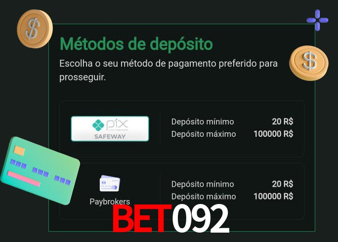 O cassino bet092 oferece uma grande variedade de métodos de pagamento